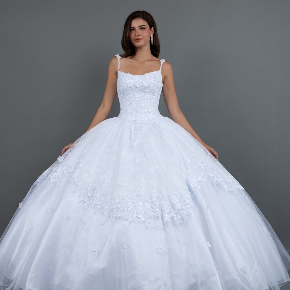 New Formal Sleeveless Tulle Off White Wedding Ball Gown w/ Floral Lace JT1496HW